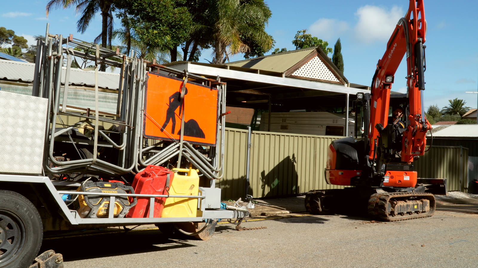 Mobilised — machine and trailer on site — real AOI site, South Australia